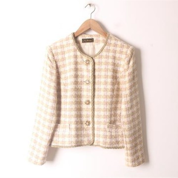 古著vintage日本制中古精品粗花毛呢法式圓領小香風女西裝外套x4