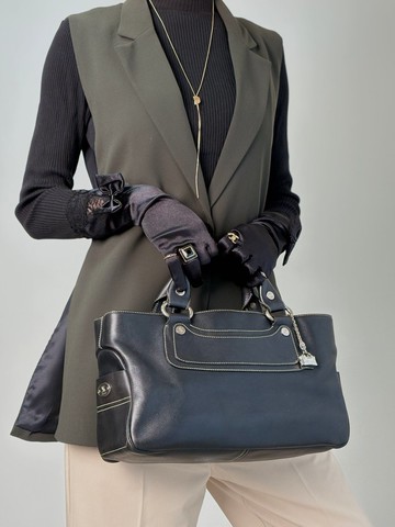 【日本直送 名牌中古包】CELINE 賽琳 手提包 黑色 凱旋門標誌 皮革 Boogie Bag 吊飾 vintage 古董 eyvr3v