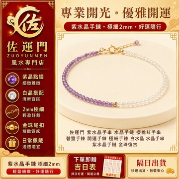 隔日出貨 手鍊 手串 白水晶 紫水晶 招財 開運 女生 手環 轉運 彈力 可調 水晶 極細2mm手鍊 水晶手串 開運手鍊