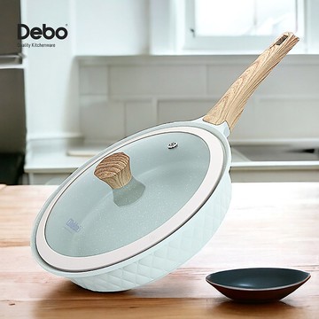德鉑Debo 菱格紋單把複底不沾平底鍋 28cm