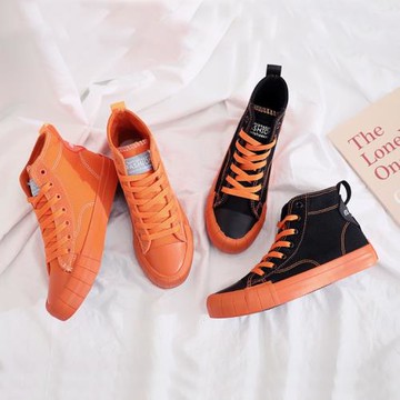 高幫帆布鞋女2026新款百搭chic鞋子學生港風小臟橘超火韓版板鞋