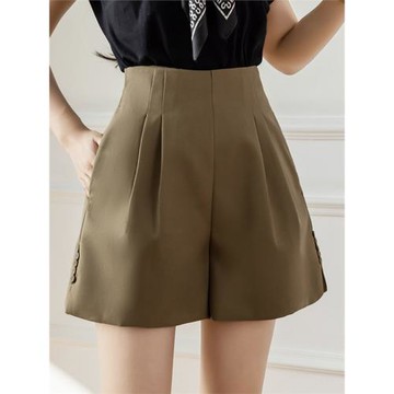 休閑短褲女2025夏新款高腰百搭韓版西裝短褲A字寬松排扣闊腿褲女