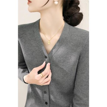 冬季新款灰色V領毛衣長袖針織開衫外套女加厚款寬松顯瘦百搭上衣