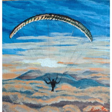 日落時飛行 天空中的滑翔傘 原創藝術作者 RinaArtSK