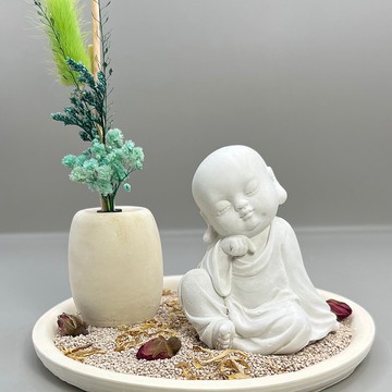 24HR 淨念吉祥小佛(一念) 永生花圓盤組合 藝術香氛擴香 精油香氛