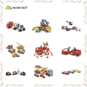 【LMW親子選品】🌿美國 Tender Leaf - 呼叫救援車隊 建築工地車隊 電動智能車套組 拖拉車🌿木質玩具