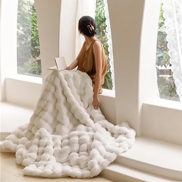 LoveCity 寢城之戀 托斯卡納兔毛x雲芙絨泡泡毛毯  200 x 150cm  米白色