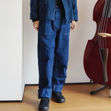 indigo 環保植物藍染型糊染 中性 秋季休閒工裝牛仔長褲