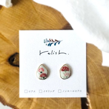 母親節 康乃馨 繪圖 陶瓷 金繼 耳針 耳夾 無耳洞耳夾 花朵 5月 5月誕生花 母親節禮物 母親節贈禮 母親節禮品 花 鮮花