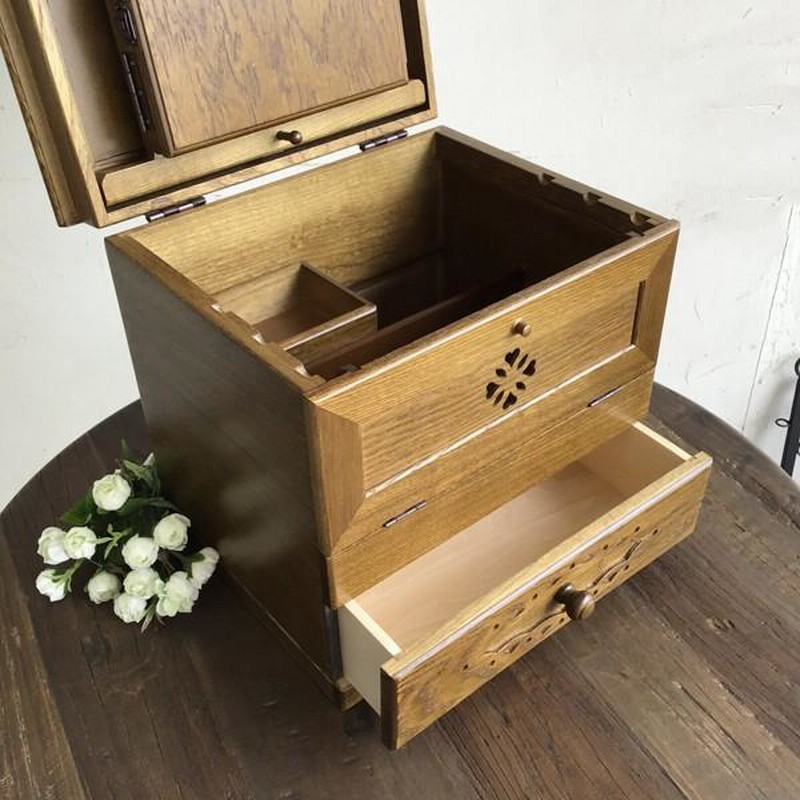 木製箪笥 内蔵ミラー付き　化粧箱　骨董　アンティーク 327502-img.jpg