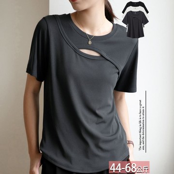 圓領純色交叉挖空車線上衣(3色) M-2XL【511239X】【現+預】-流行前線-