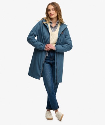 Superdry Women's Longline Tri Coloured Windbreaker Jacket Blue Size: 10