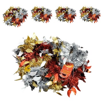 霧面磨砂聖誕葉金蔥條 6吋 節慶裝飾  銀色 + 紅色 + 金色  6個