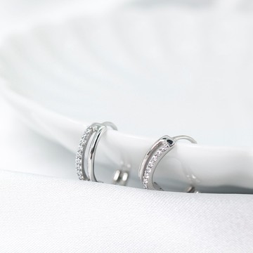 【SWS飾品】雙層圈圈耳環 氣質排鑽 抗敏醫療鋼 扣式耳環