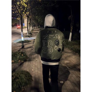 美式復古多元素刺繡飛行夾克男網紅設計感寬松百搭ins棒球服上衣