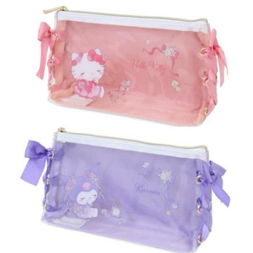 小禮堂 Sanrio 三麗鷗 皮質透明拉鏈筆袋 (緞帶款) Kitty 酷洛米