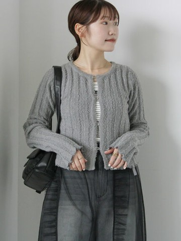 特殊勾釦羅紋針織開襟罩衫(0F000226810) - ehka sopo