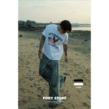 【PORY STORE】獨家！重磅❗️韓系國旗圖案短T Boxy 短版上衣 寬短上衣 舒適 挺版 實拍 百搭 短袖