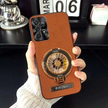 適用解壓陀螺支架三星A52手機殼新款三星a54高級感三星a55皮紋A53創意個性Galaxya52全包防摔保護套5g男士潮