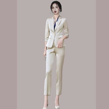 醋酸真絲套裝高級感職業裝氣質女神范西裝工作服御姐風秋裝兩件套