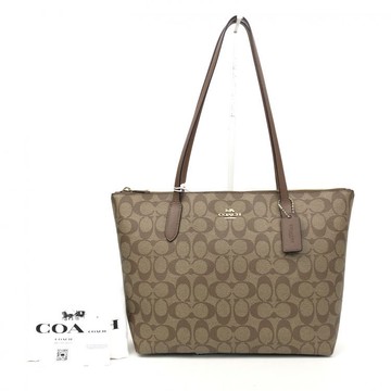 coach棕色老花帆布托特包