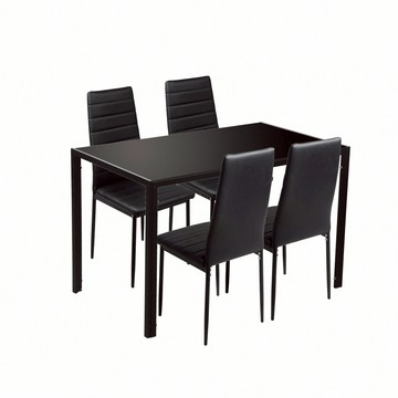 E-home Tano塔諾一長方玻璃桌四椅-Mano寬120cm-三色黑色