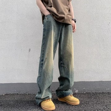 【老林】特大碼 250斤工裝牛仔褲 男女春秋款美式高街 潮牌痞帥黃泥寬松長褲