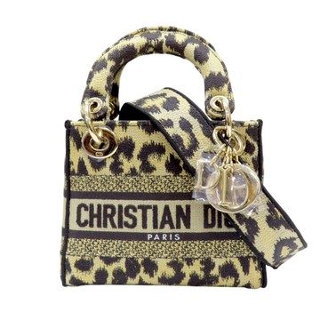 【二手名牌BRAND OFF】Dior 迪奧 棕色 線繡豹紋 Lady Dior Mini 兩用包