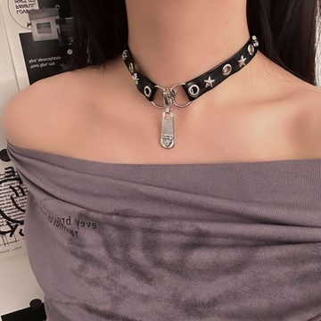 【台灣公司 可打統編】免運 暗黑風豹頭拉鏈項鏈哥特亞文化小眾設計朋克百搭風嘻哈項圈鎖骨鏈 可開發票 全館五折 工廠現貨直銷 新品特價 z9211