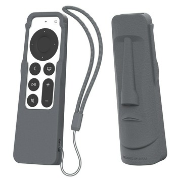 [4玉山網] SIKAI Moai造型 Apple TV 4K 遙控器 保護套 (1入 灰色) 可裝AirTag 防滑紋理 附吊繩_PP6