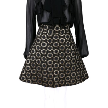 RED VALENTINO 黑金色印花及膝裙(6%WOOL)