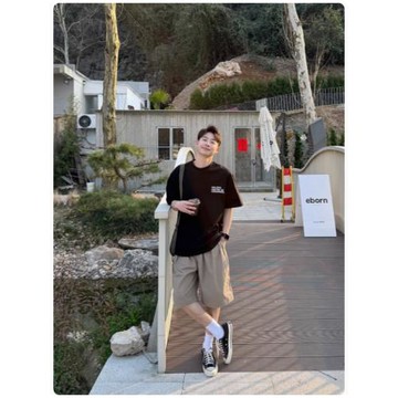 260g黑色字母圓領短袖T恤2025新款夏季男生寬松百搭休閑套頭上衣