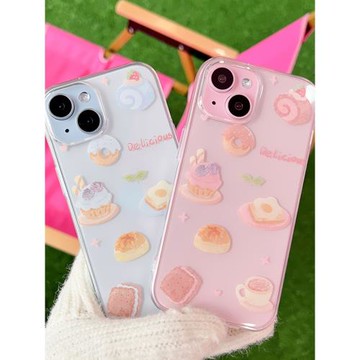 可愛粉藍色蛋糕適用于蘋果13/14/15/16/17proMax情侶手機殼iPhone11/12MINI透明
