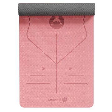 ZHONGOU 長紅 TPE抗菌款正位線雙色瑜珈墊 10mm厚 TP189010ANT 贈綁帶+背袋+拉力繩或拍拍球(顏色款式隨機)  粉色  185 x 90cm  1組