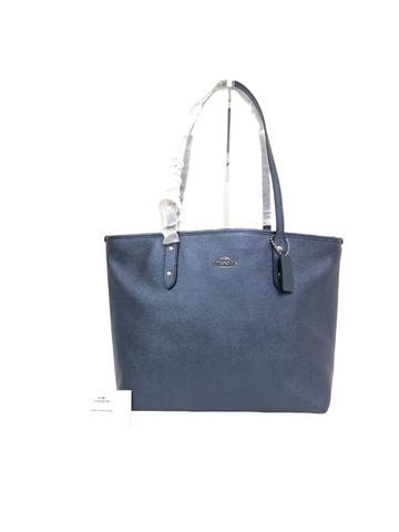 coach 藍色 City Tote 塗層帆布托特包 手提包 肩背包