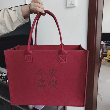 9號倉庫 手提麻佈包 手提袋 新款高級帶拉鏈女毛氈手提包大容量包包手拎外出加厚加寬橫手提袋 帆佈袋 補習袋