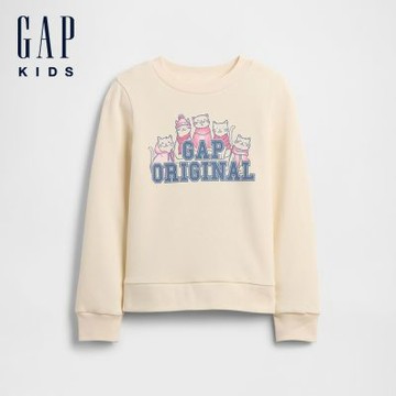 【GAP】女童裝|Logo印花圓領大學T-米色(839149)