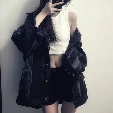 【XL-8XL大尺碼】👩套裝 夏薄款 西裝 大碼寬鬆 長袖大碼胖mm酷鹽係時尚炸街黑色紮染牛仔外套女bf慵懶風寬鬆上衣