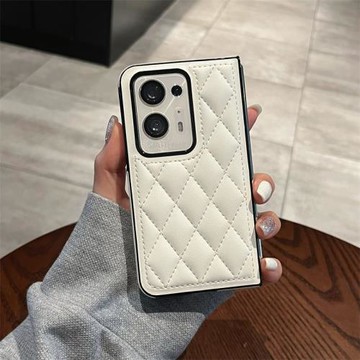 簡約菱格皮質適用OPPO Find N2手機保護殼高級感超薄全包防摔findn2摺疊屏保護套高檔男網紅女款oppoN2外殼