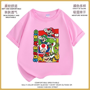 爆款熱推💖夏上新 超級瑪麗馬裏奧潮流卡通遊戲短袖t恤衫男女大中小兒童裝學生半袖 IJAR