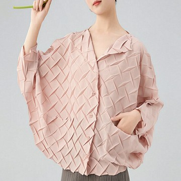 【米蘭精品】現貨+預購三宅風皺褶衣服褶皺外套高級摺衣彈力女裝顯瘦折衣大碼-V領單排釦女上衣10色74mm80