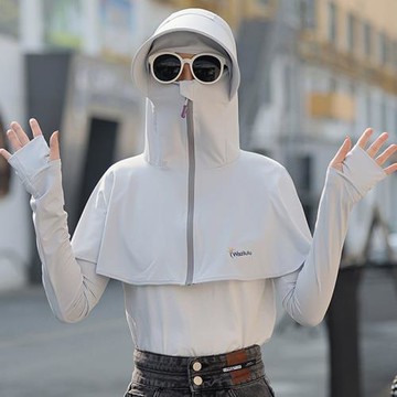 開車夏天女防曬衣帽披肩披風斗篷全臉面口罩護頸脖子一體防紫外線