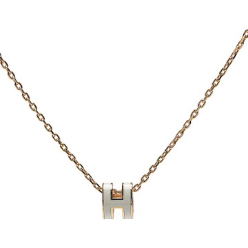 HERMES 經典Pop H立體簍空橢圓LOGO項鍊(小-白/金)