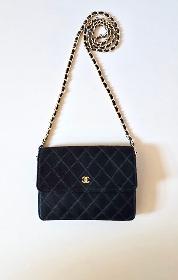 中古包 Chanel絲絹閃鑽黑金盒子包 斜背包 單肩包 側背包 二手包