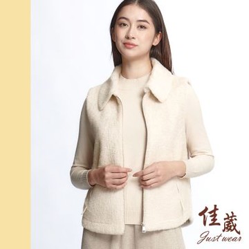 【佳葳Justwear】舒柔仿皮草背心外套(女上衣/女上著/口袋/無袖/翻領/保暖/禦寒)