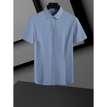 藍色冰絲襯衫男女短袖高級感職業襯衣三防彈力商務正裝工裝工作服