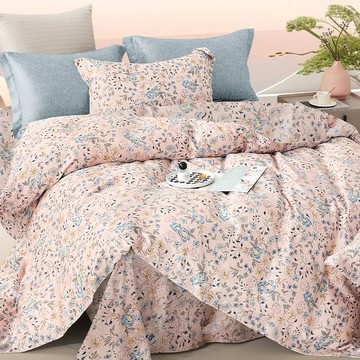 FOCA 100%萊賽爾纖天絲 四件式兩用被床包組  床包 + 兩用被 + 枕套 2個  雙人  秋野靜思 粉色