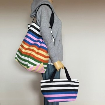 多色彩條紋附屬小包大托特包 3 色 訂製款