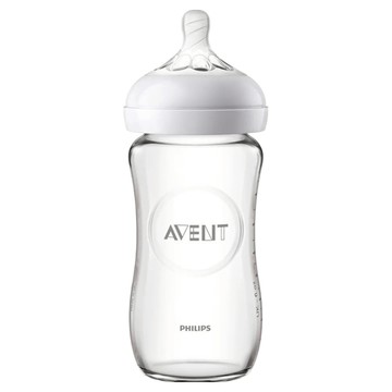 PHILIPS AVENT 新安怡 親乳感玻璃防脹氣奶瓶 法國醫療等級玻璃瓶身 寬口徑設計易清洗 不含雙酚A 240ml 1個月以上(慢流量)  1個