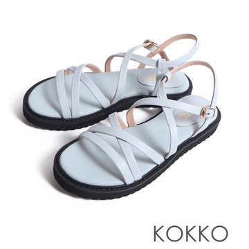 KOKKO交叉細帶個性厚底涼鞋淺藍色